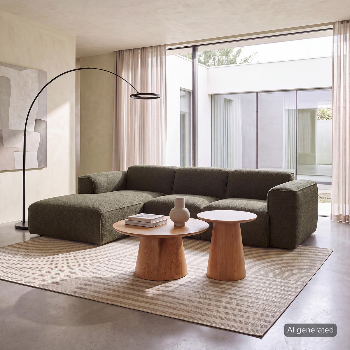 3-SITZER ECKSOFA mit Longchair - Schwarz/Grün, Kunststoff/Textil (251/173cm) - home24