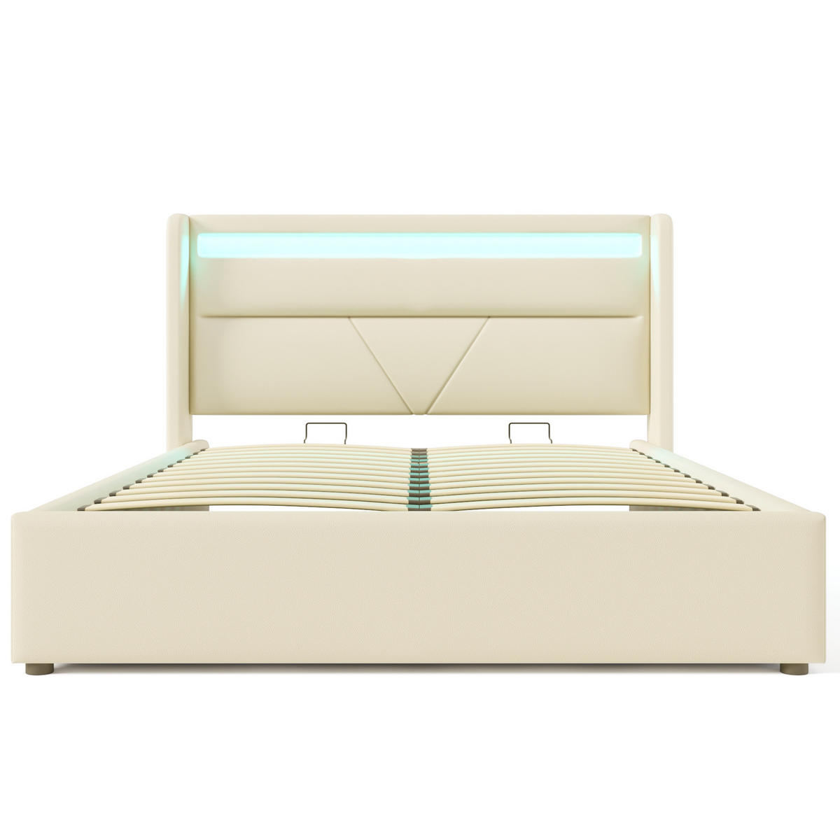 POLSTERBETT 160/200 cm Weiß aus PU mit LED-Kopfteil und Stauraum - Weiß, Kunststoff (160/200cm) - OKWISH