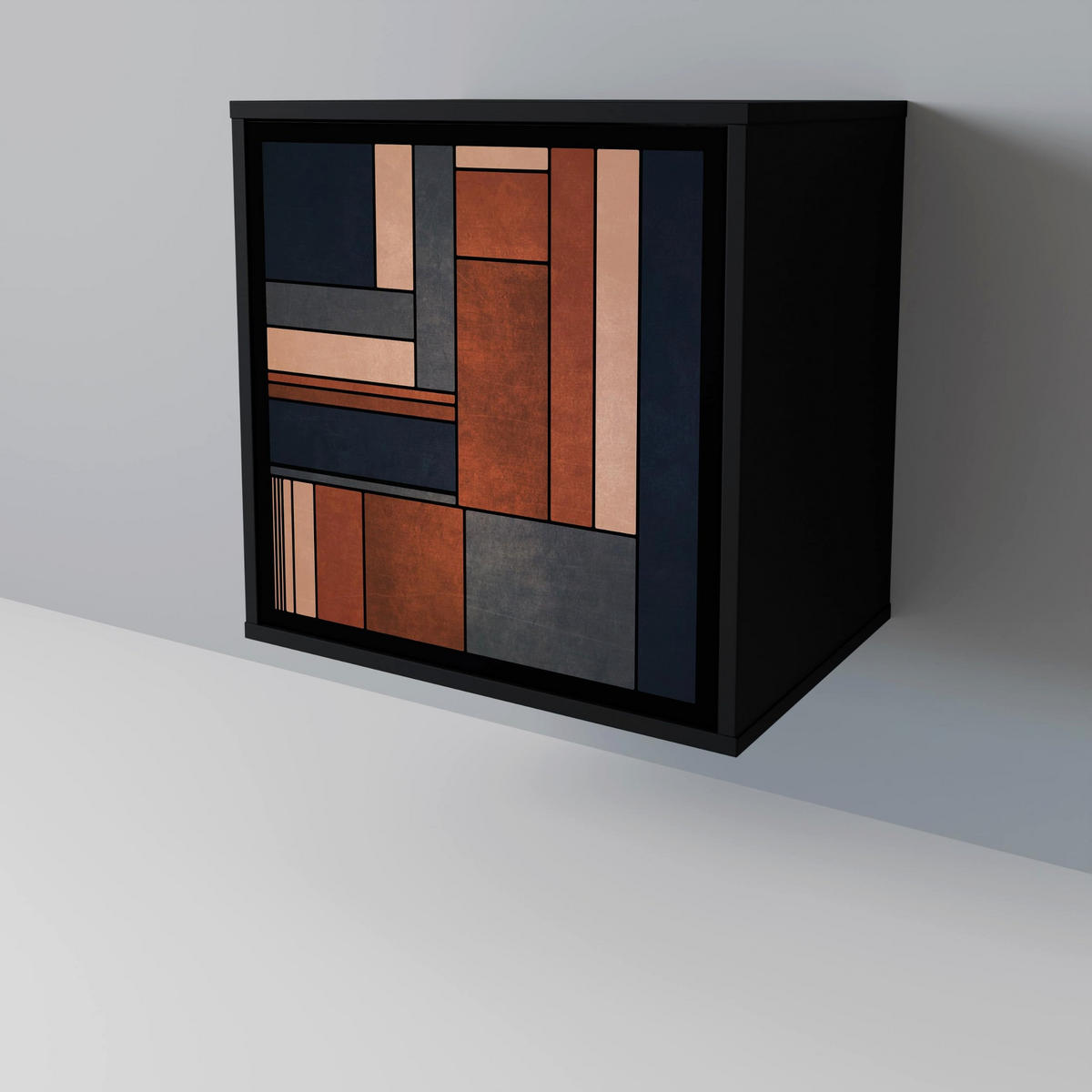 SIDEBOARD INTREPID FORMATION, Schwarz, 57,5x42x67,5 cm, Schwarze Metall-Rahmenfüße - Multicolor/Schwarz, Holzwerkstoff/Metall (57.5/67.5/42cm) - SpaceRebels