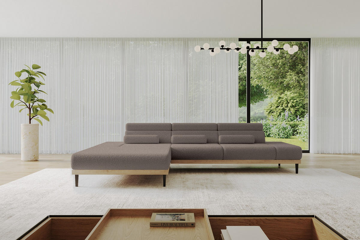 ELEKTRISCHES ECKSOFA Links MONA 316x205x85 Braun Bouclé - Dunkelbraun/Braun, Holzwerkstoff/Textil (316/205cm) - ALTDECOR