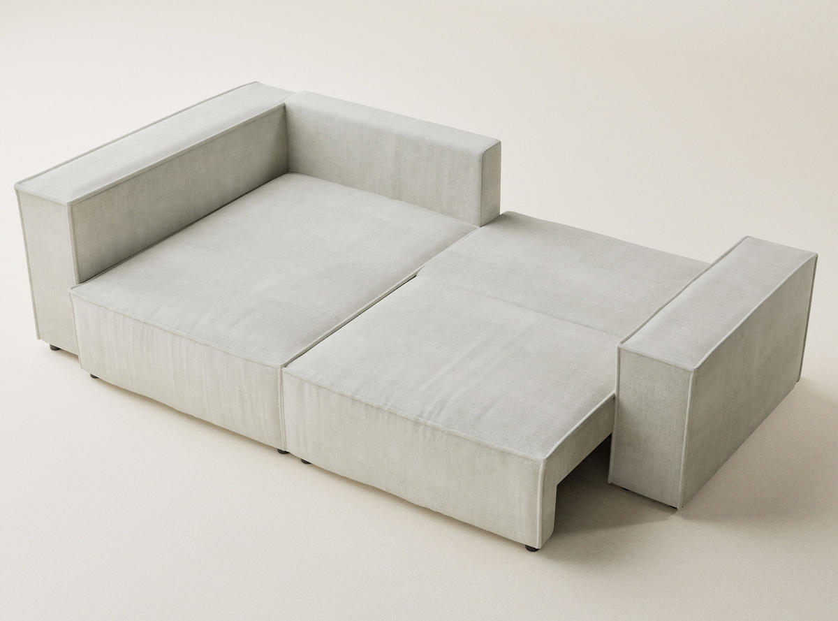 ECKSOFA MIT SCHLAFFUNKTION Tonga Creme Webstoff - Creme/Schwarz, Holz/Holzwerkstoff (105/225cm) - Maison de Reve