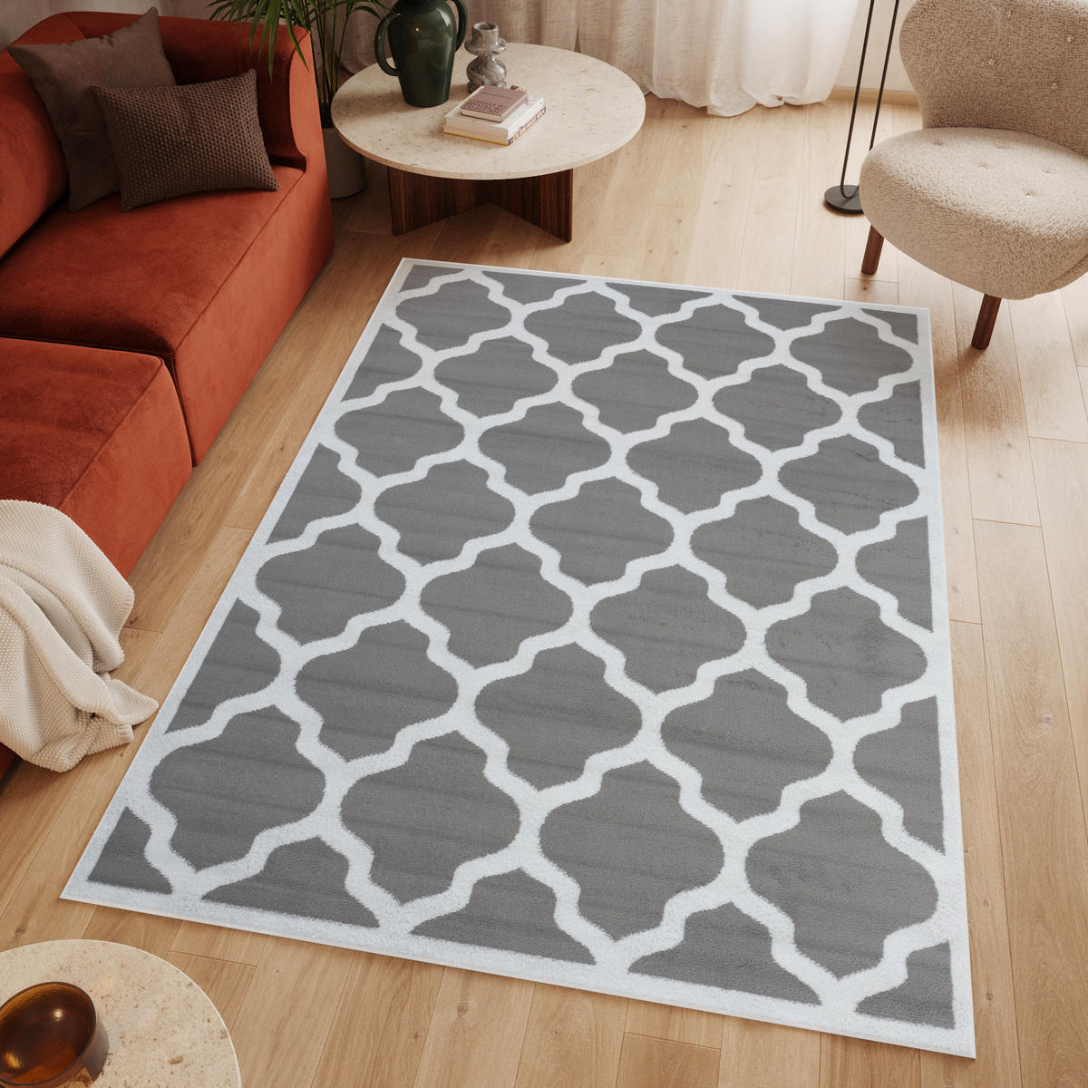 TEPPICH LUXURY Grau Marokkanisch Rauten 140/200 cm - Grau, Textil (140/200cm) - Tapiso