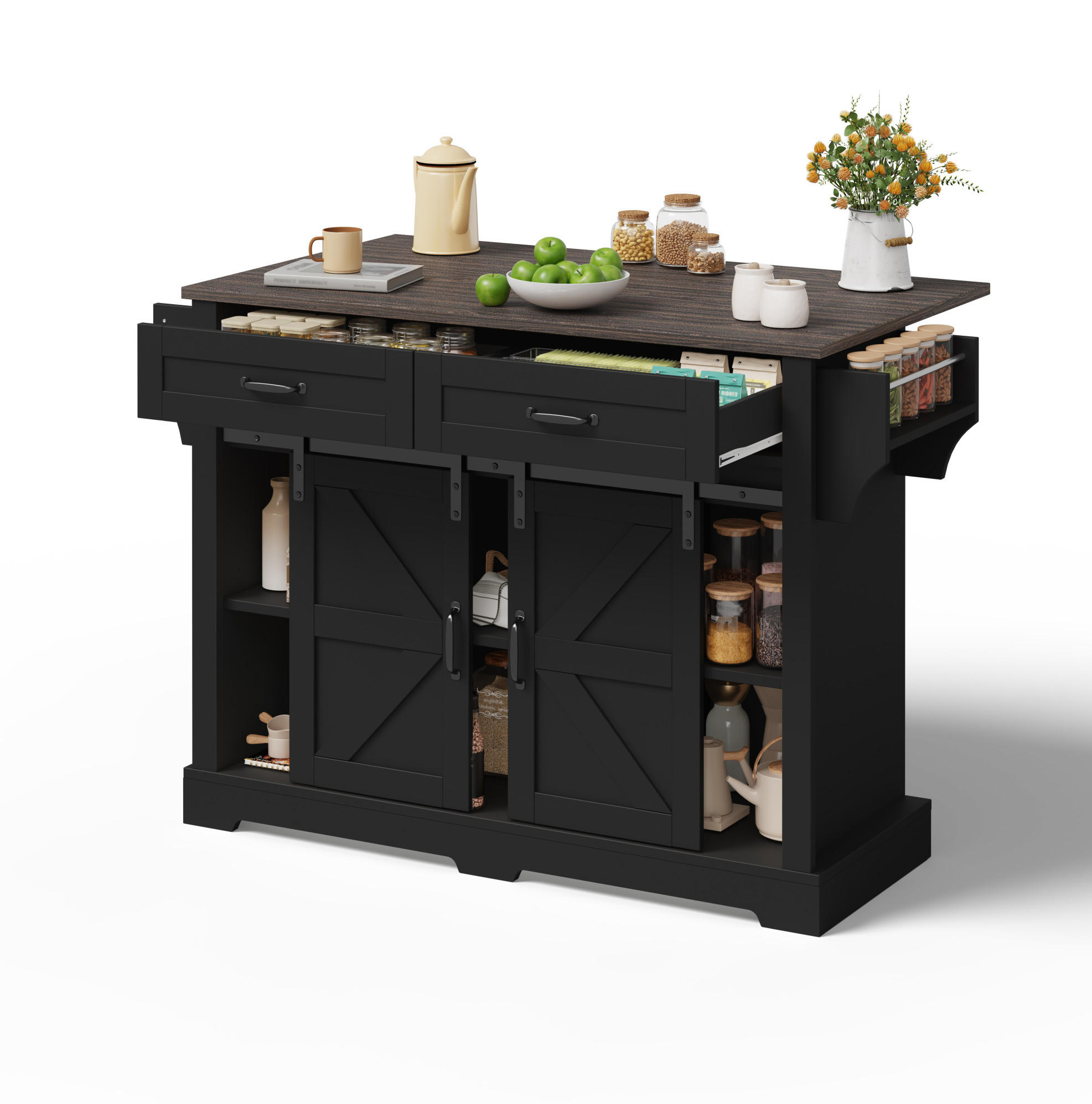 KÜCHENINSEL mit klappbarer Arbeitsplatte 120x45(70)x91 cm Schwarz - Schwarz, Holz (70/91/120cm) - Beauniv