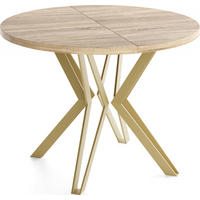 ESSTISCH Daisy runder ausziehbarer, Sonoma Eiche 100-180/100/76 cm - Goldfarben/Braun, Holzwerkstoff/Metall (100/180/76cm) - WFL GROUP