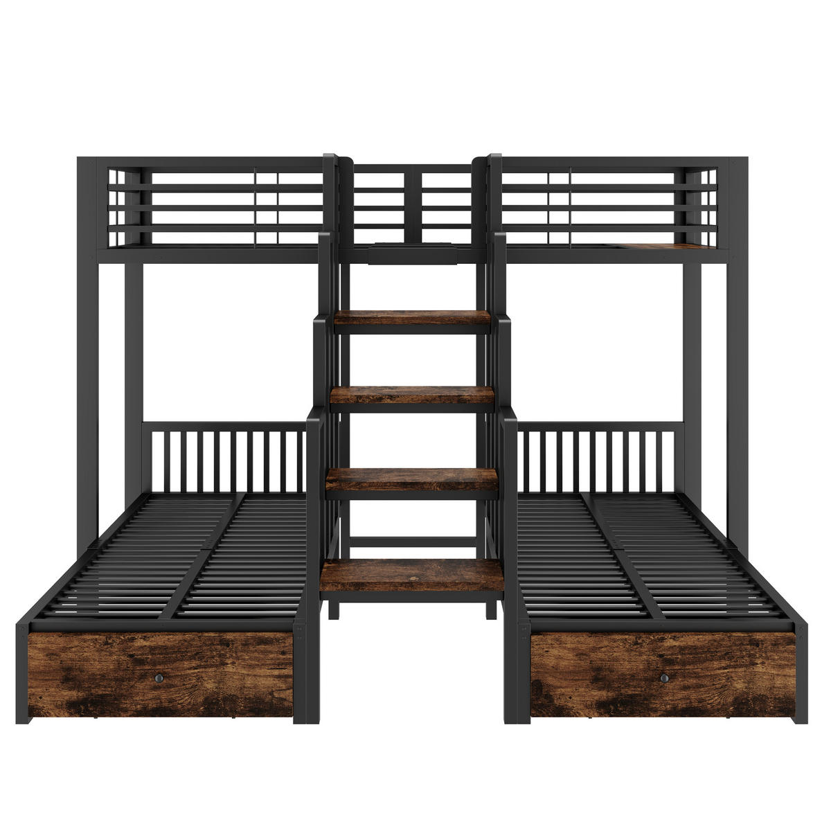 ETAGENBETT 90/200 cm mit Treppe und Schubladen, DE-41595, in Schwarz - Schwarz, Metall (90/200cm) - ComfortXL
