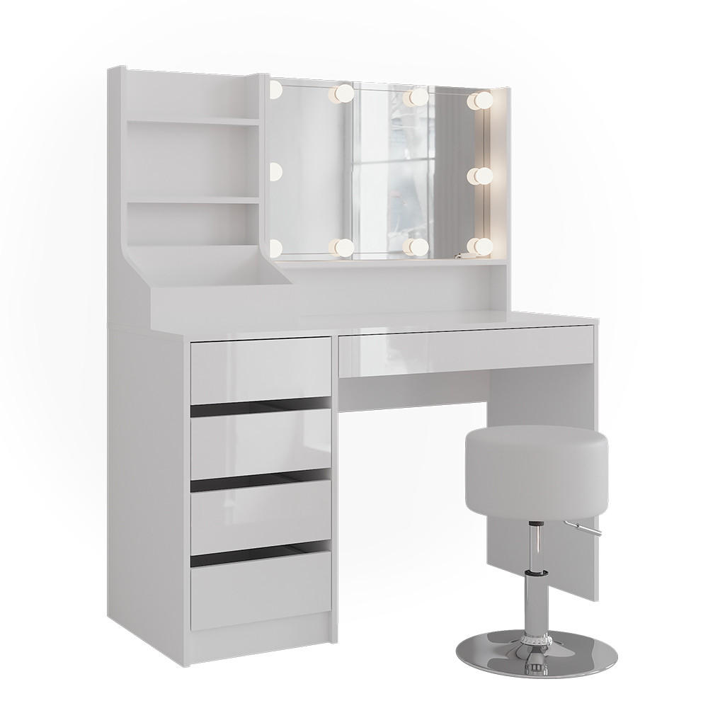 SCHMINKTISCH Sherry Weiß/Weiß Hochglanz 119.8 cm 4 Teile - Weiß Hochglanz, Holzwerkstoff (119.8/76/50.1cm) - Vicco