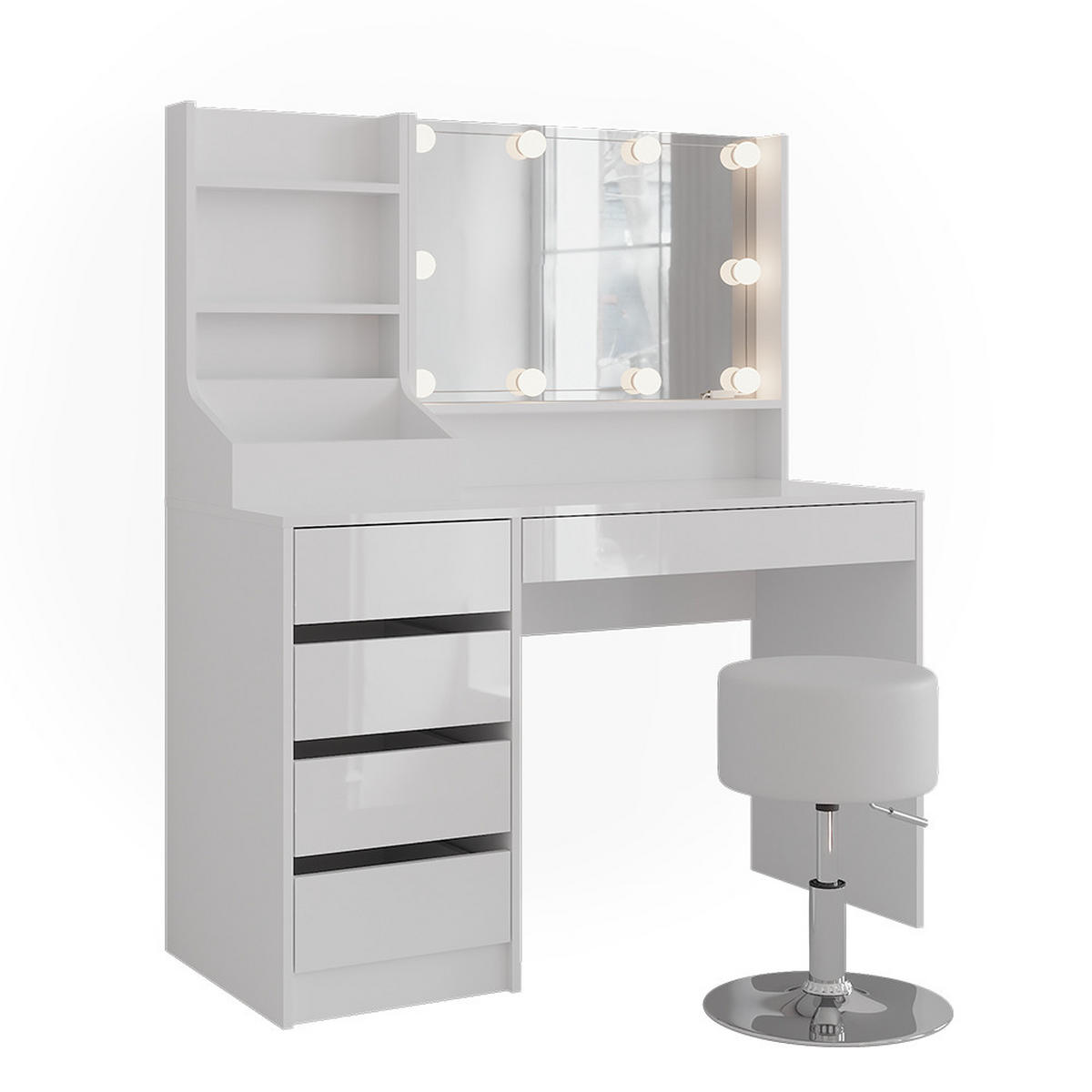 SCHMINKTISCH Sherry Weiß/Weiß Hochglanz 119.8 cm 4 Teile - Weiß Hochglanz, Holzwerkstoff (119.8/76/50.1cm) - Vicco