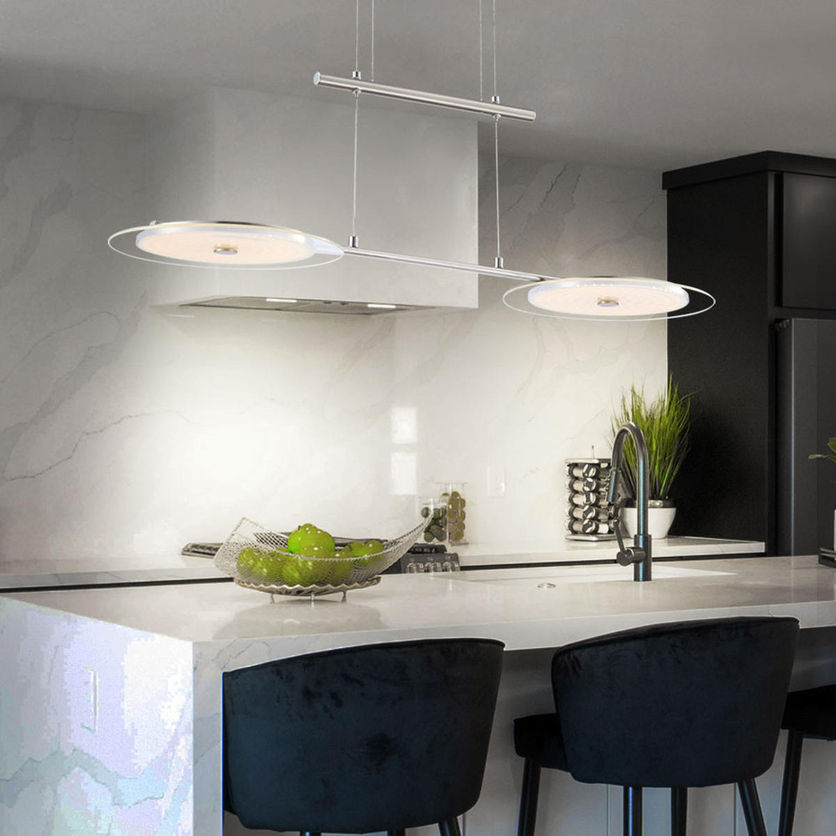 LED HÄNGELEUCHTE DARIO Chrom Silber - Silberfarben, Glas (90/30/150cm) - Globo Lighting