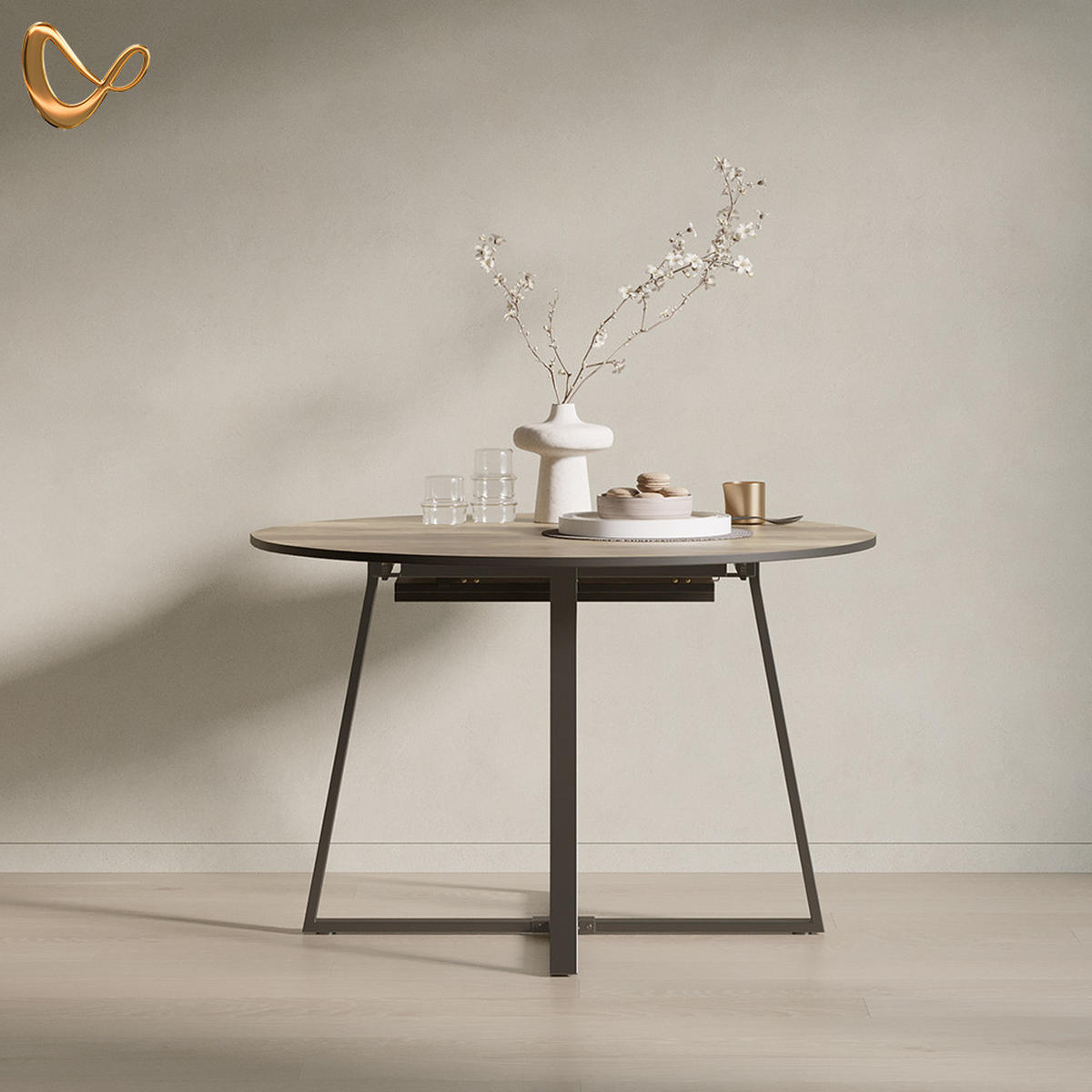 ESSTISCH Firenze Eiche rustikal/Schwarz 120 x 120 cm ausziehbar - Wildeiche/Schwarz, Holzwerkstoff (120/120/75.8cm) - Livinity®