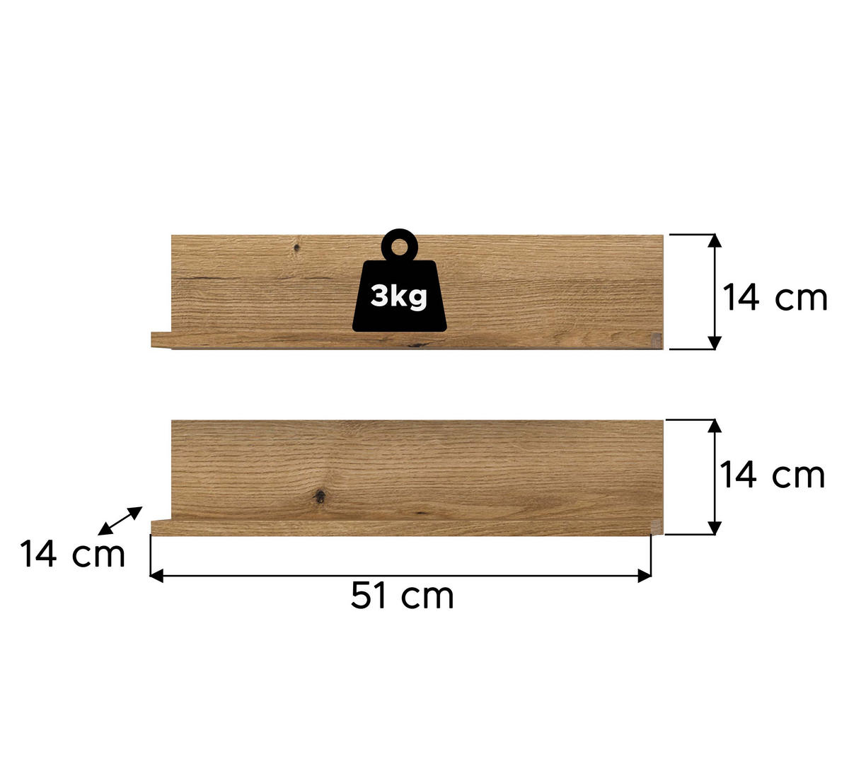 WANDREGAL Set Azur (B/H/T: ca. 51/12/14 cm) in Evoke Oak Nachbildung/Evoke Oak Nachbildung - Eichefarben, Holzwerkstoff (51/12/14cm)
