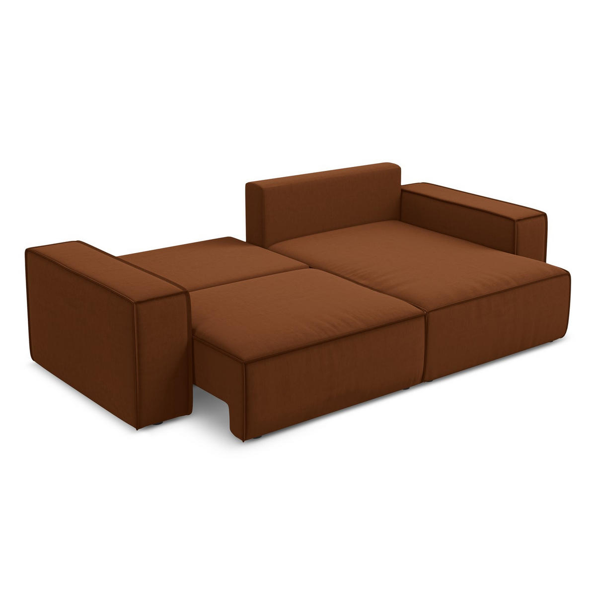 ECKSOFA mit Schlaffunktion Samt Stoff Orange - Terracotta/Schwarz, Kunststoff/Textil (257/148cm) - LaMiaSofa