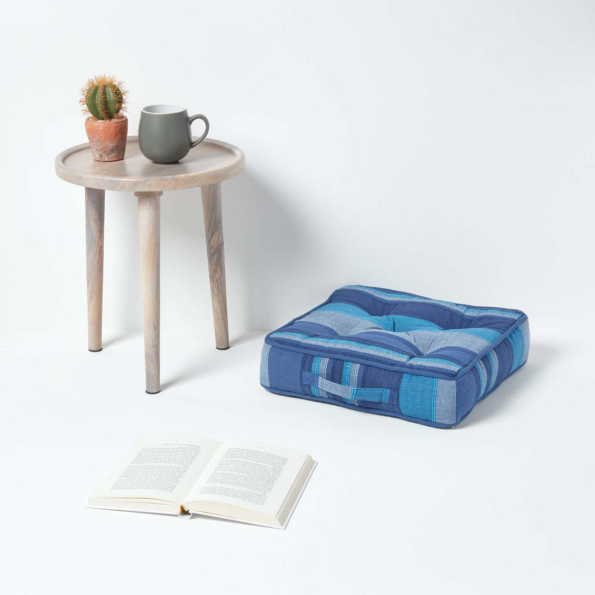 SITZKISSEN Morocco blau gestreift 40/40/8 cm - Blau, Textil (40/40/8cm) - Homescapes