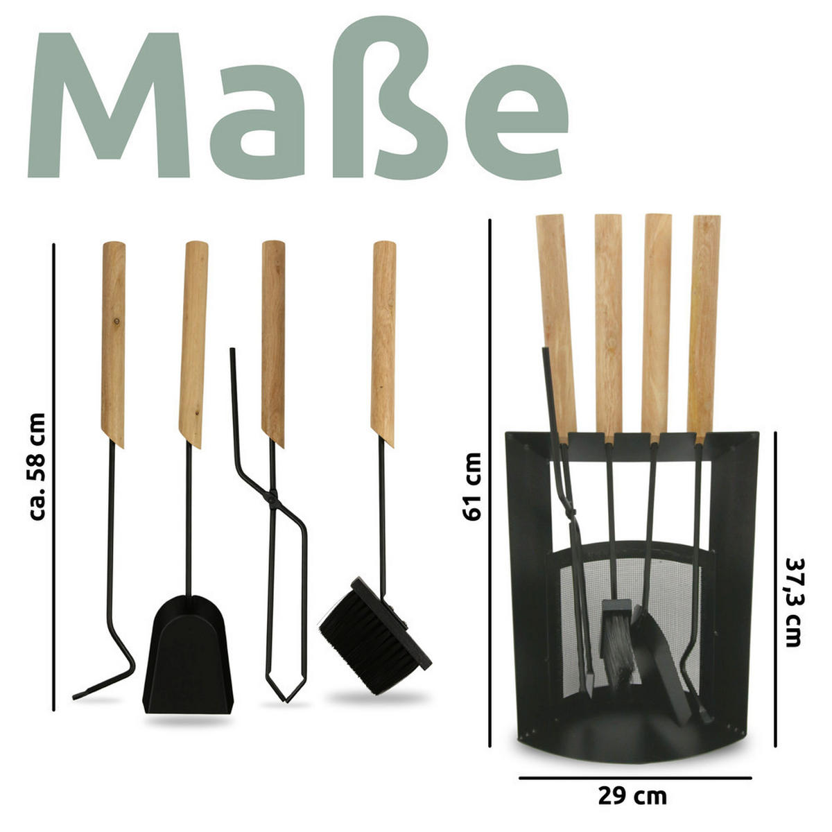 KAMINBESTECK Schwarz 6tlg. - Schwarz, Metall (20/61/29cm) - holz4home