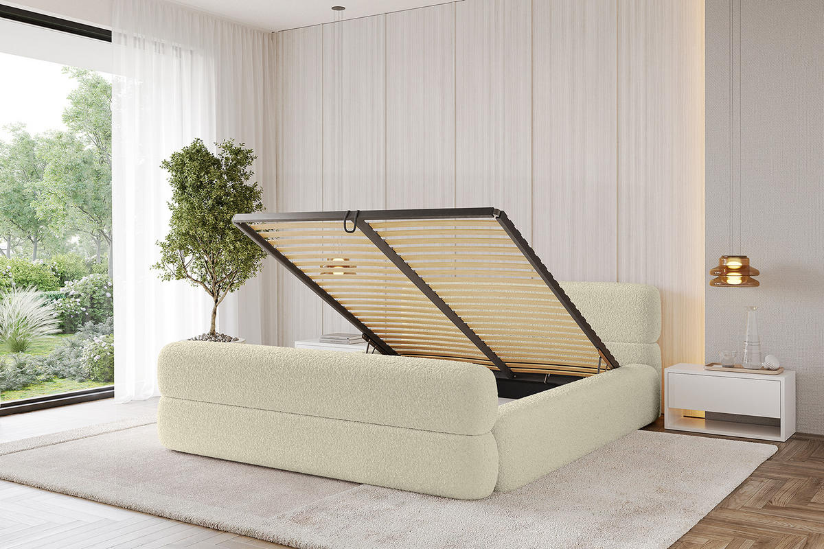 POLSTERBETT mit Bettkasten, Fußteil und Lattenrost, Boxbett mit Matratze H3/H4 - ENORA-Z-V1 180x200 Beige - Taupe, Holzwerkstoff/Textil (180/200cm) - ALTDECOR