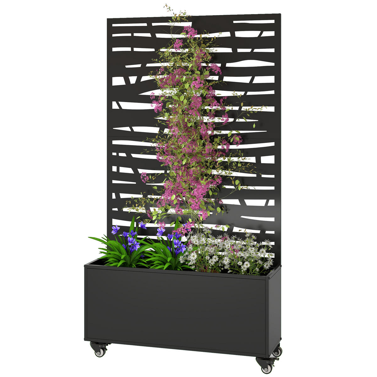 HOCHBEET DE-12280 auf Rollen mit Sichtschutz, 90/30/160 cm Schwarz - Schwarz, Metall (90/160/30cm) - ComfortXL