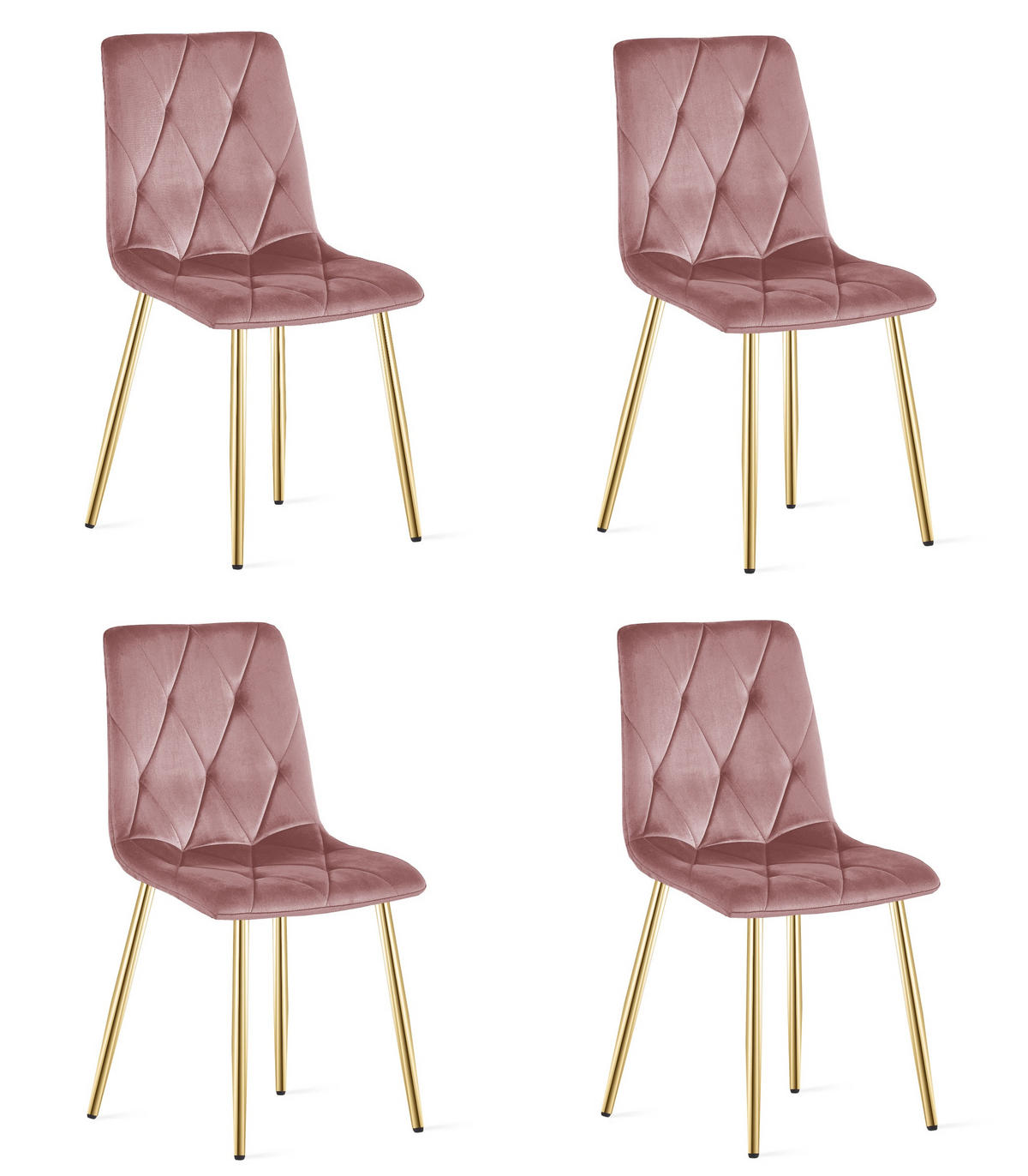ESSZIMMERSTUHL 4-er Set TYRA rosa Sitz, goldene Beine - Pink/Goldfarben, Textil (44.5/87/54.5cm) - Valora