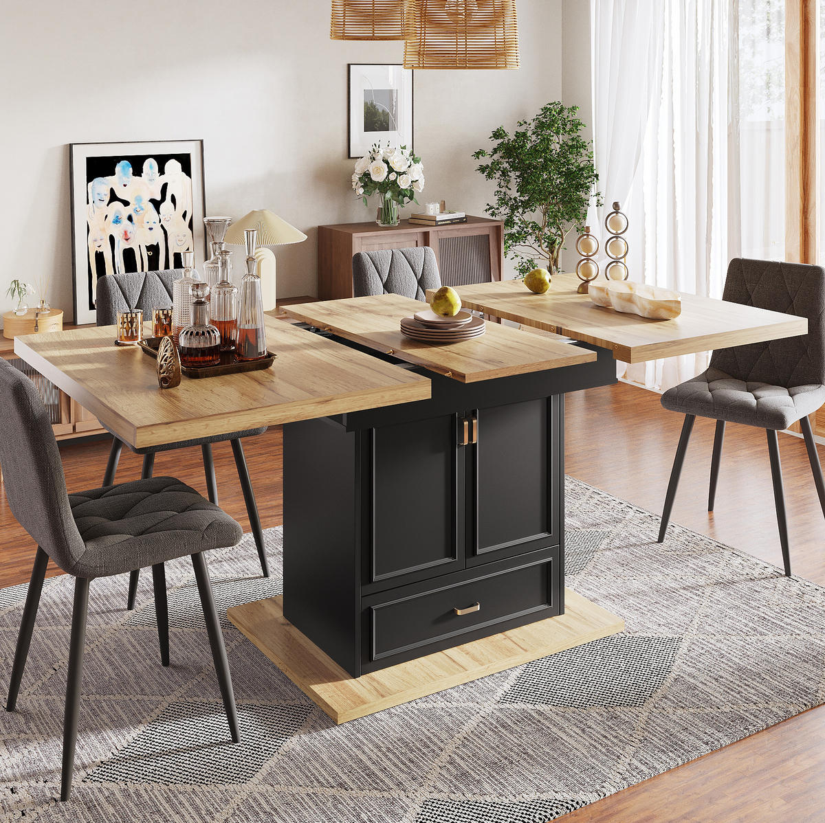 AUSZIEHTISCH 110/80/75 cm Natural Wood mit Stauraum MDF Metall - Naturfarben, Holzwerkstoff (110/80/75cm) - OKWISH