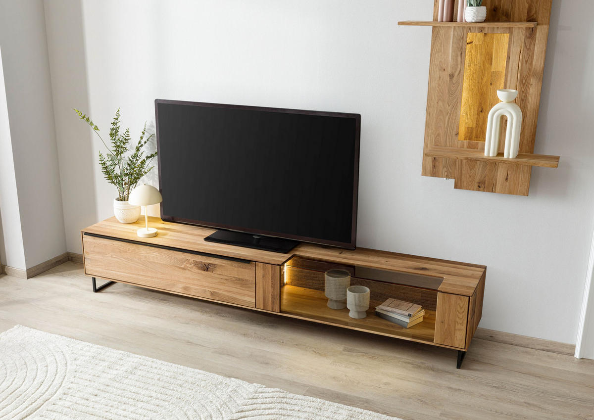 LOWBOARD Wildeiche 200x43x42 natur geölt WIEN #214 - Naturfarben, Holz (200/42/43cm) - Massivmoebel24