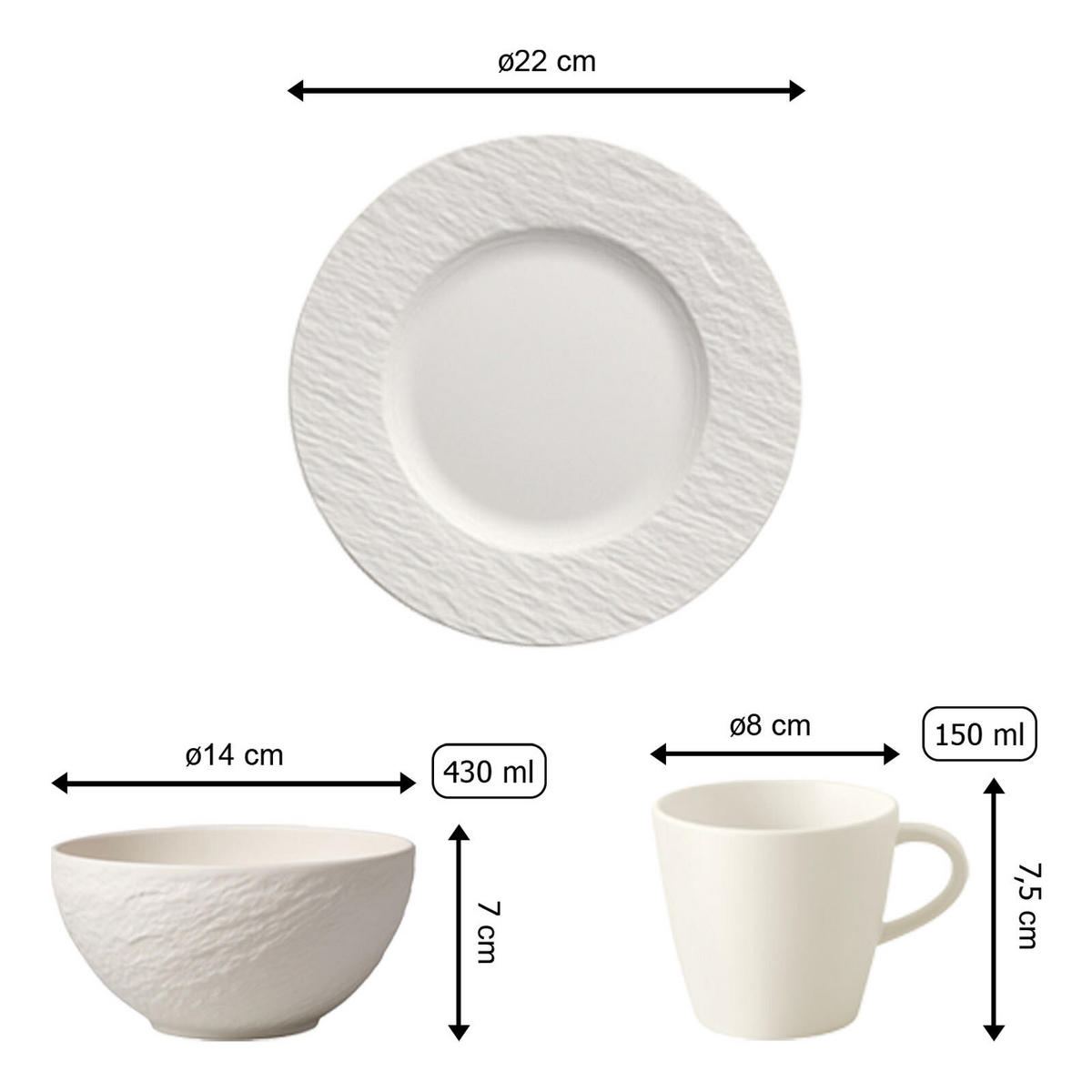 FRÜHSTÜCKS-SET Manufacture Rock weiß 6er Set - Weiß, Keramik (28/22/38cm) - Villeroy & Boch