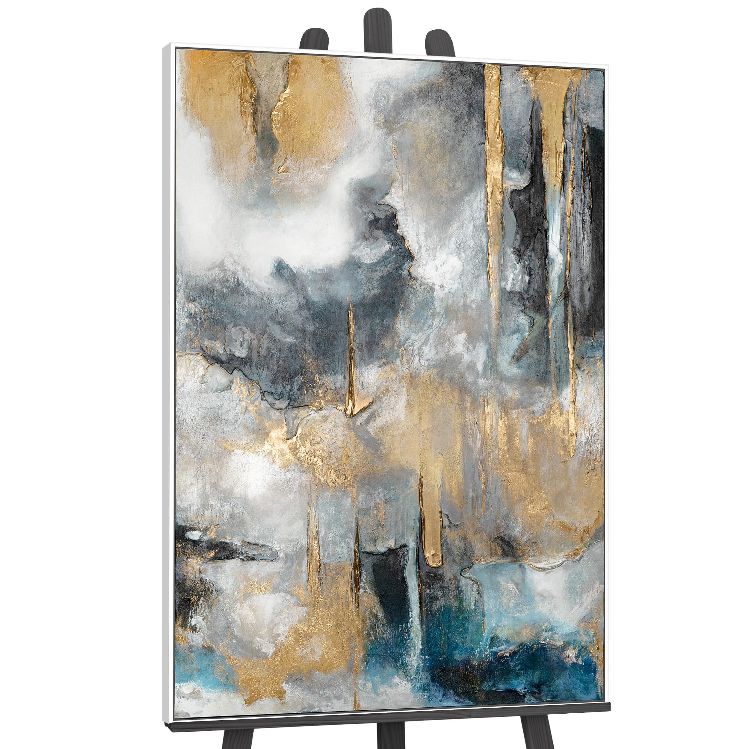 GEMÄLDE Goldene Konsonanzen Schattenfugenrahmen Weiß 120x80 cm - Weiß, Holz (120/80cm) - YS-art gallery