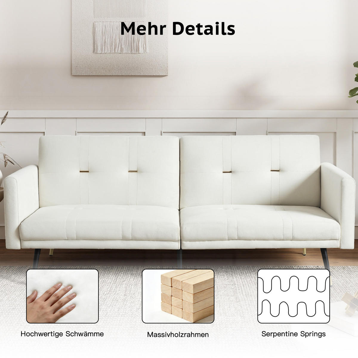 2-SITZER Schlafsofa aus Samt mit 5-fach verstellbaren Rückenlehnen Beige - Beige, Textil (89/70/164cm) - Modenvie