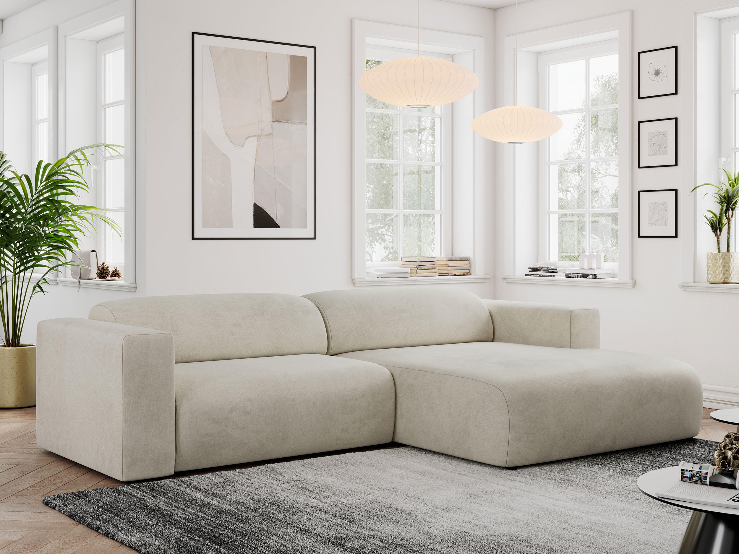 ECKSOFA PASADENA Beige Velvet - Rechts Seite - Beige/Schwarz, Kunststoff/Textil (180/288cm) - MKS