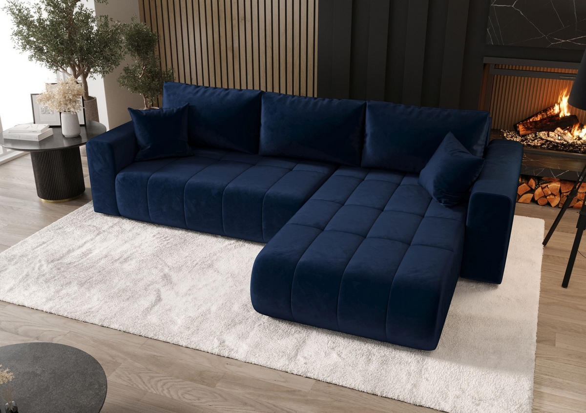 ECKSOFA mit Schlaffunktion MILO R Monolith 77 Rechts - Blau, Textil (280/175cm) - Bedante