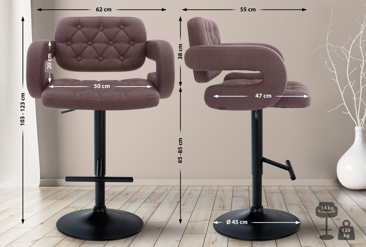 BARHOCKER Stoff braun - Schwarz/Braun, Textil/Metall (62/103/55cm) - CLP