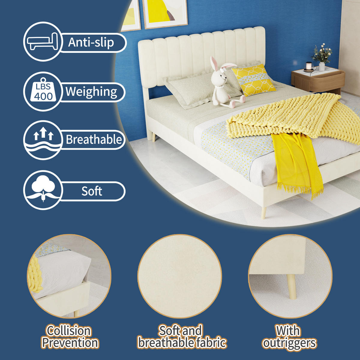 POLSTERBETT 140/200 cm DE-35459 mit Kopfteil Beige - Beige, Metall (140/200cm) - ComfortXL