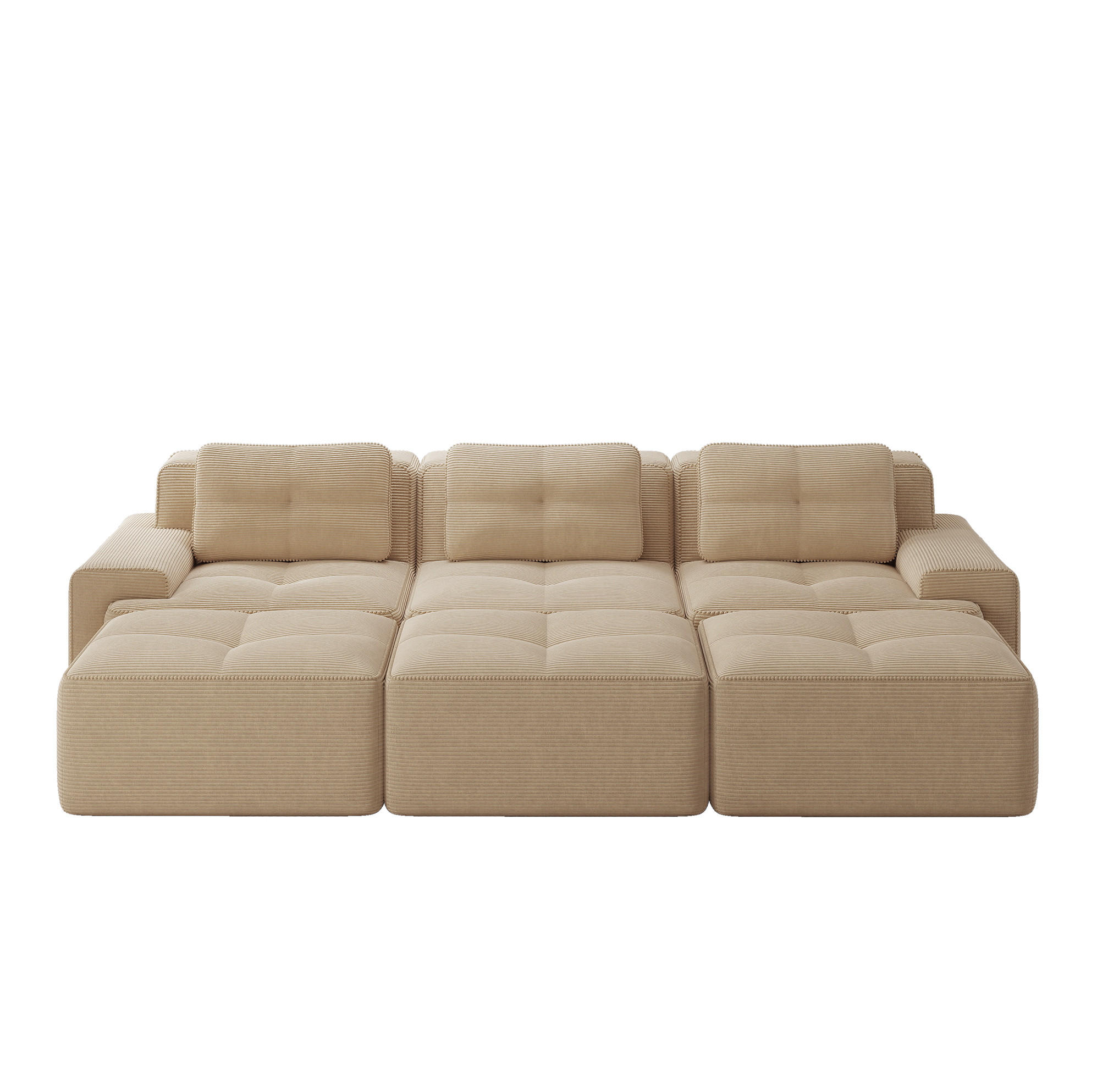 SOFA in Beige aus Cord mit Schlaffunktion und 4 Paketen - Beige, Textil (177/69/293cm) - Flora Grace