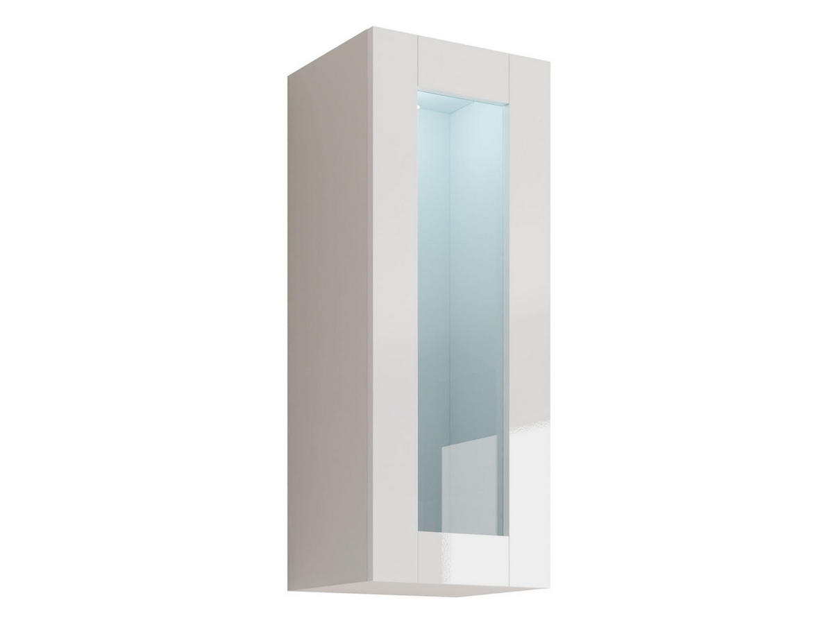 HÄNGEVITRINE 90 Vigo Glas mit weißer LED Beleuchtung - Weiß Hochglanz/Weiß, Holzwerkstoff (35/90/32cm) - MIRJAN24