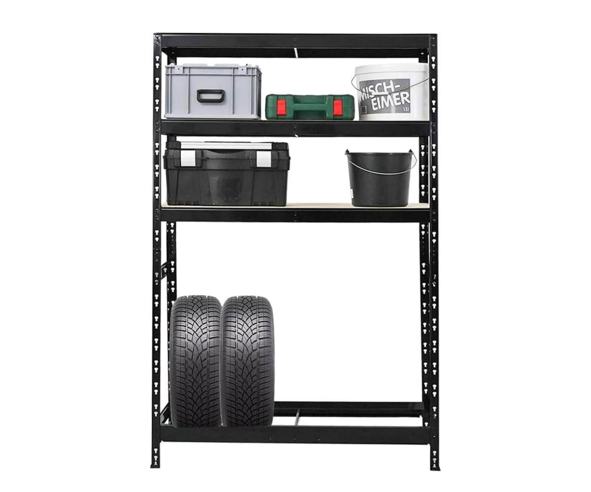 REIFENREGAL Tiger 180x120x40 cm bis zu 6 Reifen auf 1 Ebene + 3 Ablagen Schwarz - Schwarz, Metall (120/180/40cm) - PROREGAL