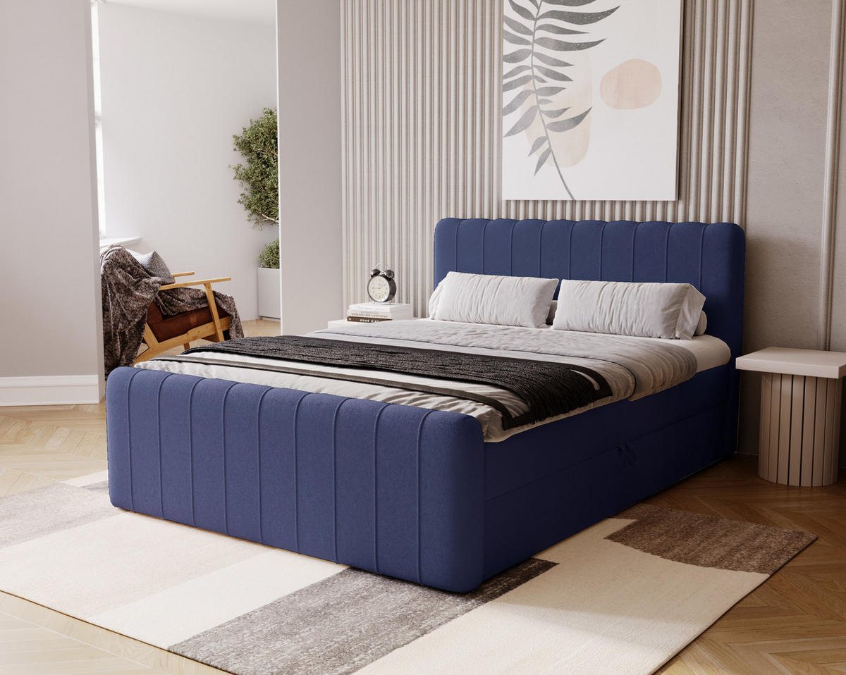 BOXBETT OSLO mit Bettkasten Stoff Komodo Marineblau 160x200 cm - Dunkelblau, Holz (160/200cm) - Kaiser Möbel