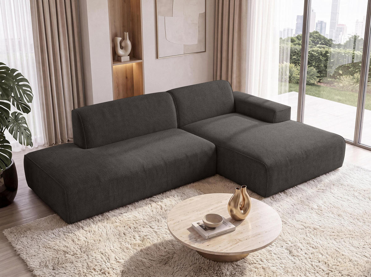 ECKSOFA L Form Didim Duo Graphit 288/162/80 cm – stilvolle kleine Eckcouch Rechts - Graphitfarben/Schwarz, Kunststoff/Textil (162/288cm) - AX Living