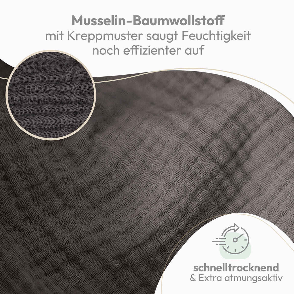 SPUCKTÜCHER 70/70 cm, 100% Baumwolle für Babys, Dunkelgrau, 5er-Set - Dunkelgrau, Textil (70/70cm) - Laleni