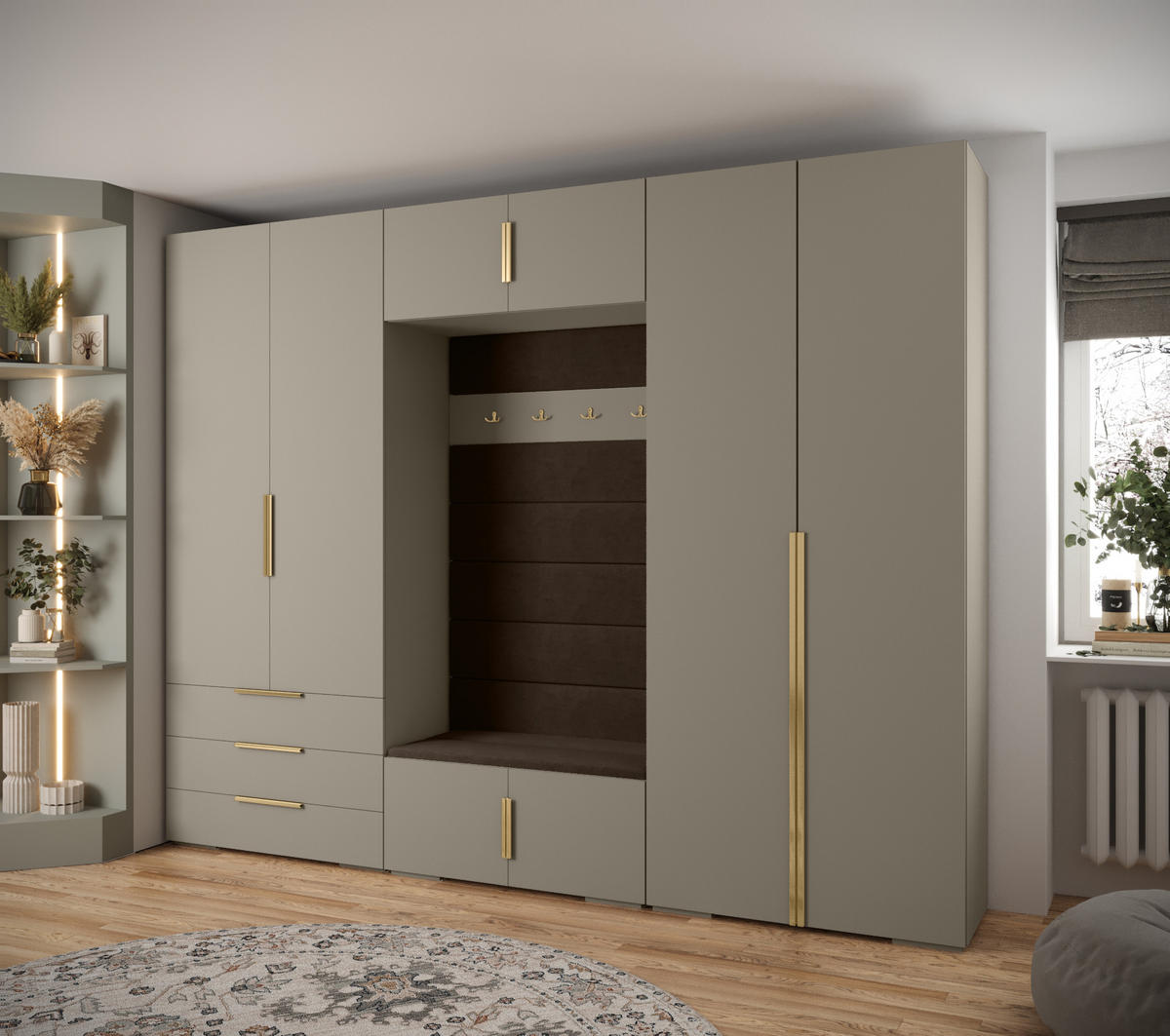 GARDEROBEN-SET 236,7/300/47 - Kaschmir/Goldfarben, Holz/Kunststoff (300/236.7/47cm) - Abiks Möbel
