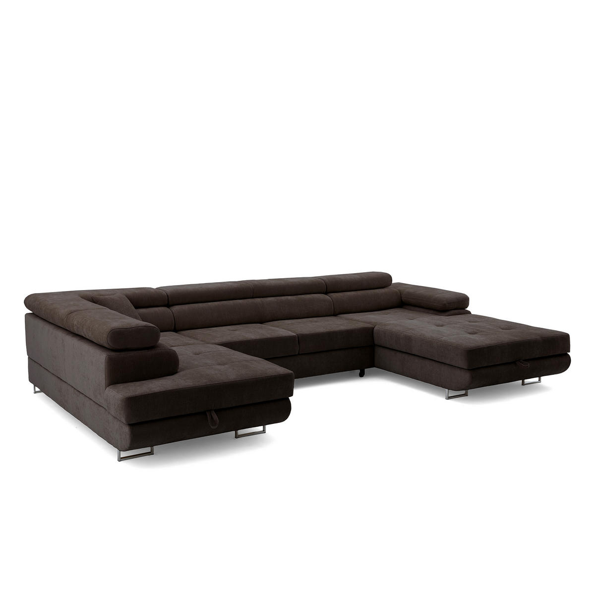 ECKSOFA U-Form WILD U Links mit Schlaffunktion 130x260 Chenille Dunkelbraun - Dunkelbraun/Silberfarben, Holz/Textil (350/90/203cm) - Muffo