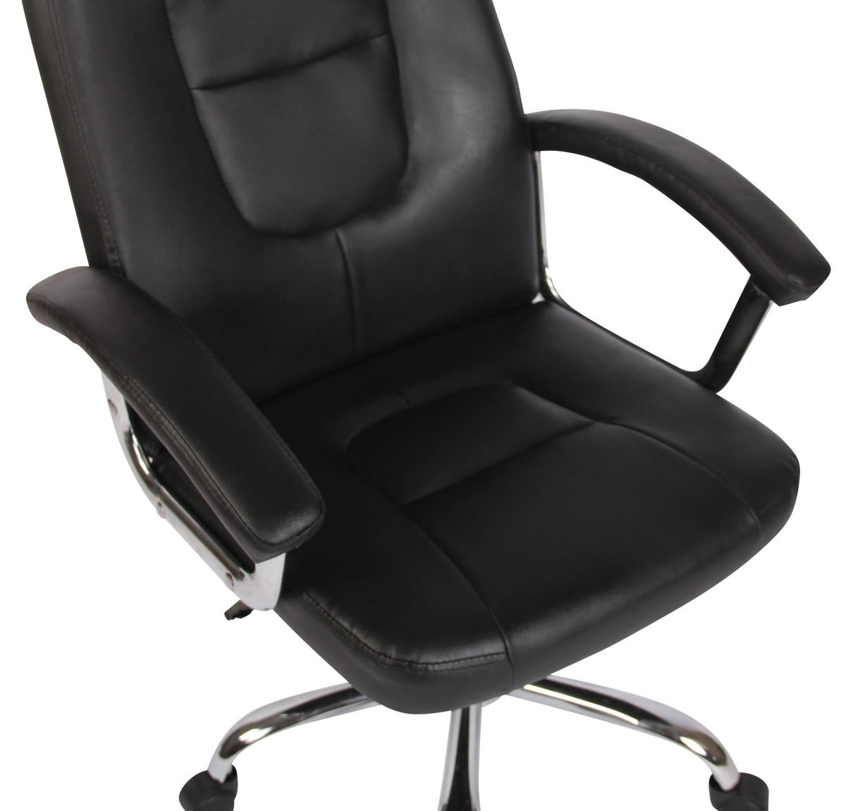 DREHSTUHL Lederlook Schwarz - Chromfarben/Schwarz, Textil/Metall (66/106/70cm) - CLP