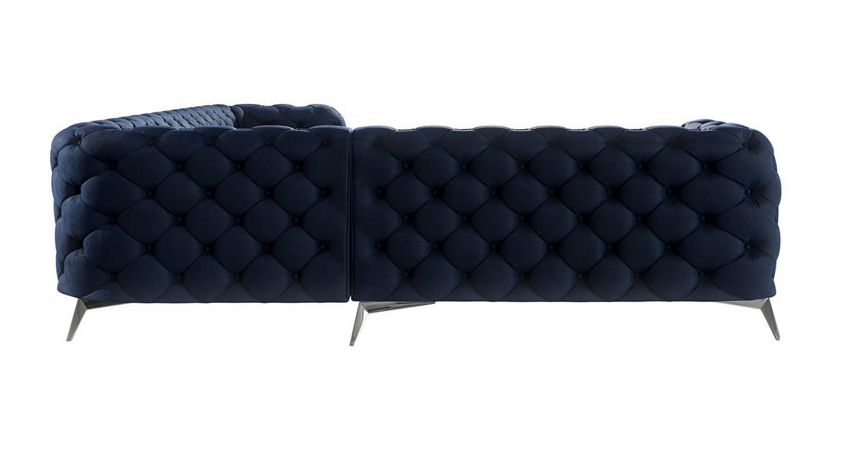 ECKSOFA Chesterfield Laura Marineblau Samt - Silberfarben/Dunkelblau, Holz/Textil (323/264cm) - S-Style Möbel