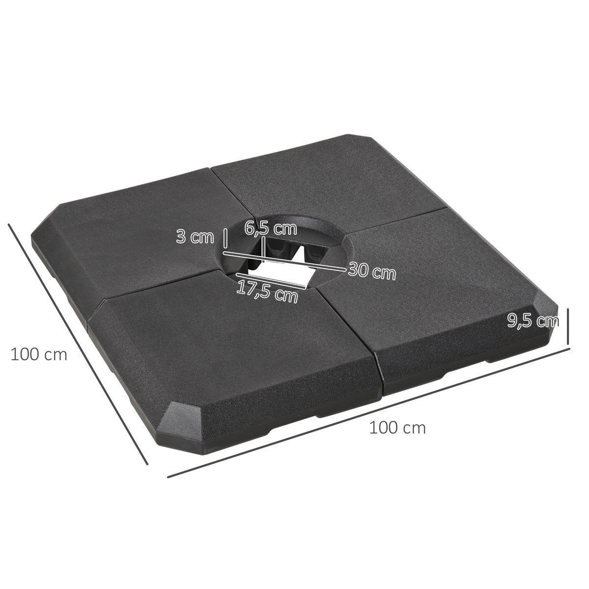 SCHIRMPLATTEN Schwarz 4er-Set 100/100/9,5 cm - Schwarz, Kunststoff (100/100cm) - PANGIVO