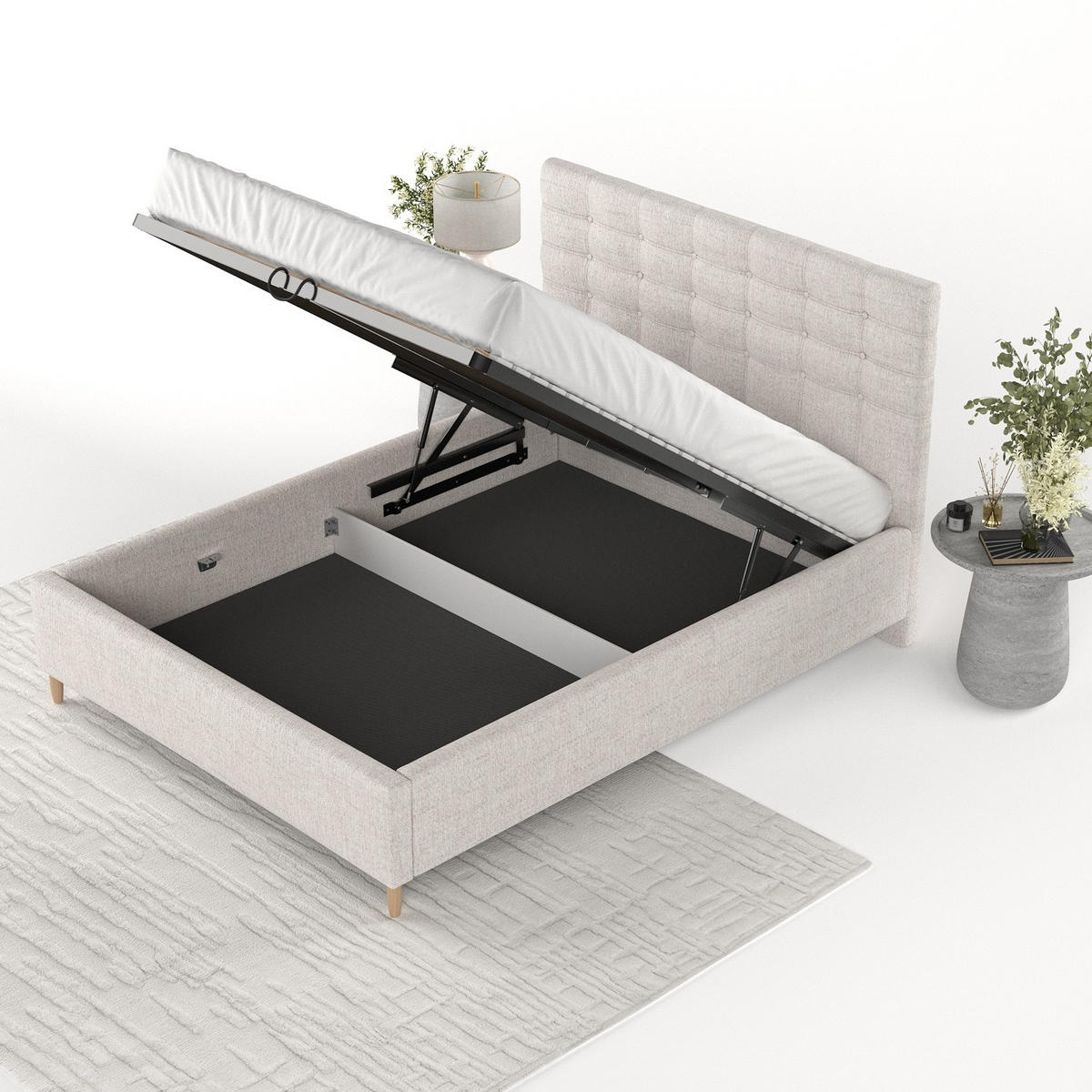 POLSTERBETT Soma 120/200 cm Hellbeige im Neve Stoff - Sandfarben/Naturfarben, Holz/Holzwerkstoff (120/200cm) - AltaBeds