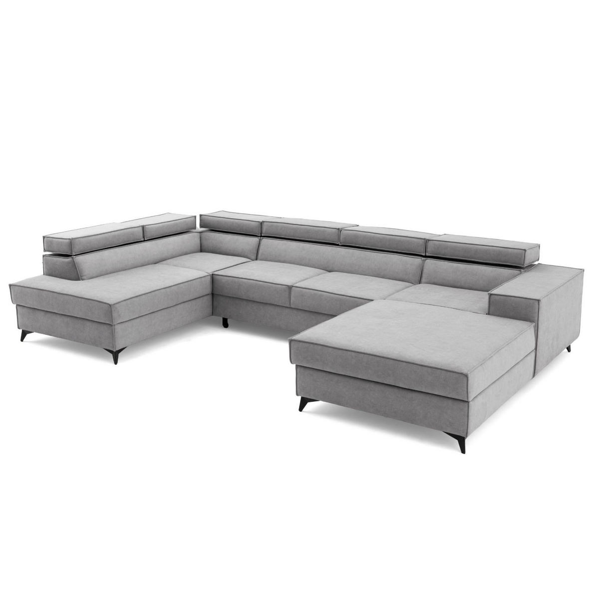ECKSOFA PURE U Links mit Schlaffunktion 127x270 Velours Hellgrau - Hellgrau/Schwarz, Holz/Textil (340/204cm) - Muffo
