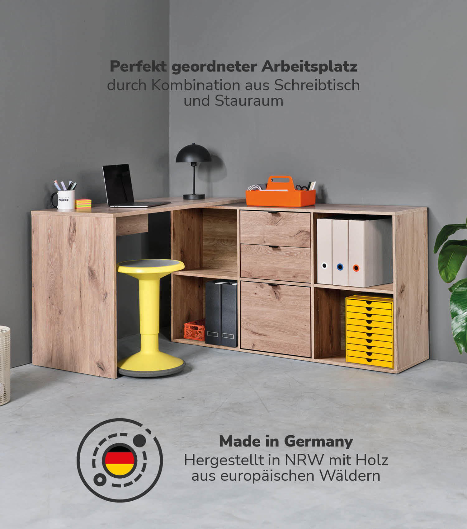 ECKSCHREIBTISCH Der Produktive - Eichefarben, Holzwerkstoff (54/112/77cm) - Mokebo