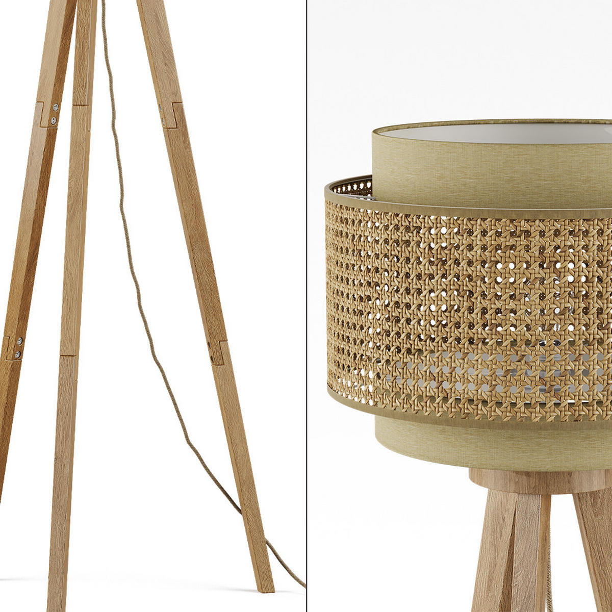 STOJACÍ LAMPA Morten Ratan/krém - krémová/hnědá, dřevo (45/45/142cm) - Vicco