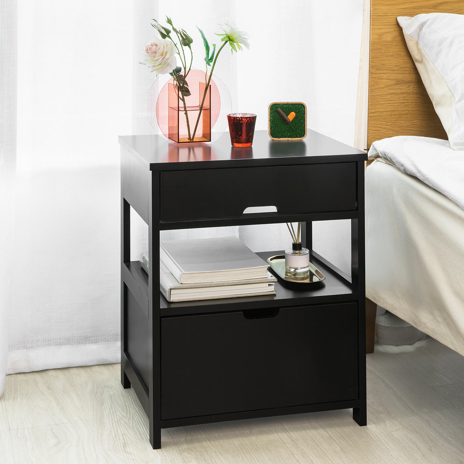 NACHTTISCH Schwarz - Schwarz, Holzwerkstoff (45/55/38cm) - SoBuy
