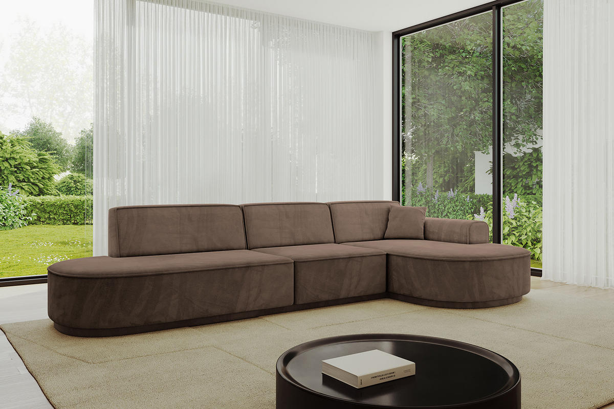 ECKSOFA Ottomane Rechts MARI-L2-v3 - 328x171x83 cm Braun Velours - Schwarz/Braun, Holzwerkstoff/Kunststoff (171/328cm) - ALTDECOR