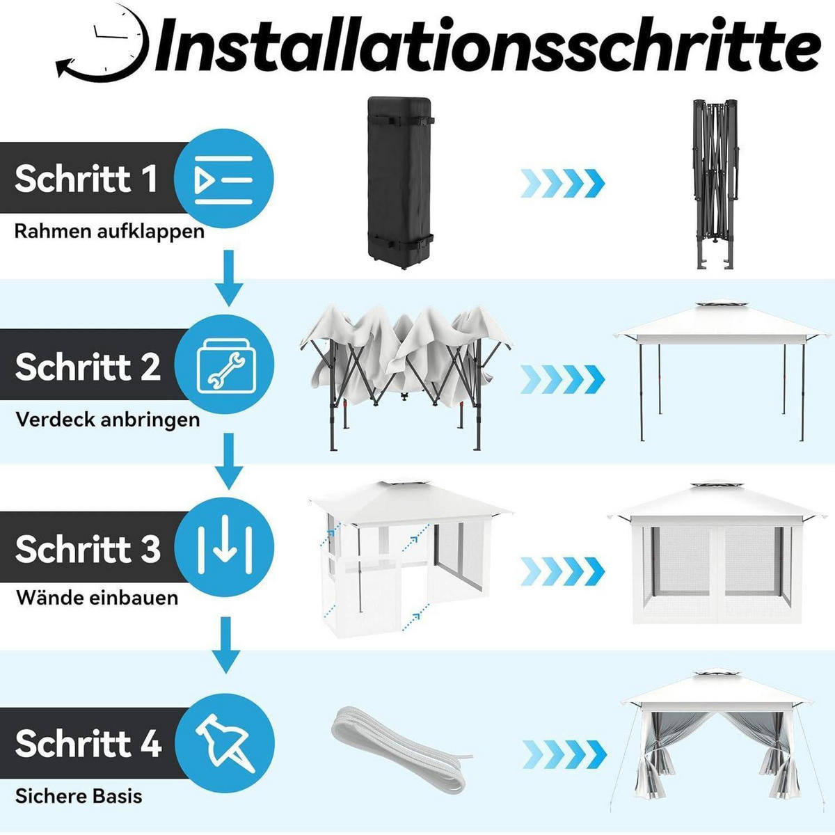 GARTENPAVILLON Pop Up 4 x 4 m Weiß - Weiß, Metall (400/285/400cm)