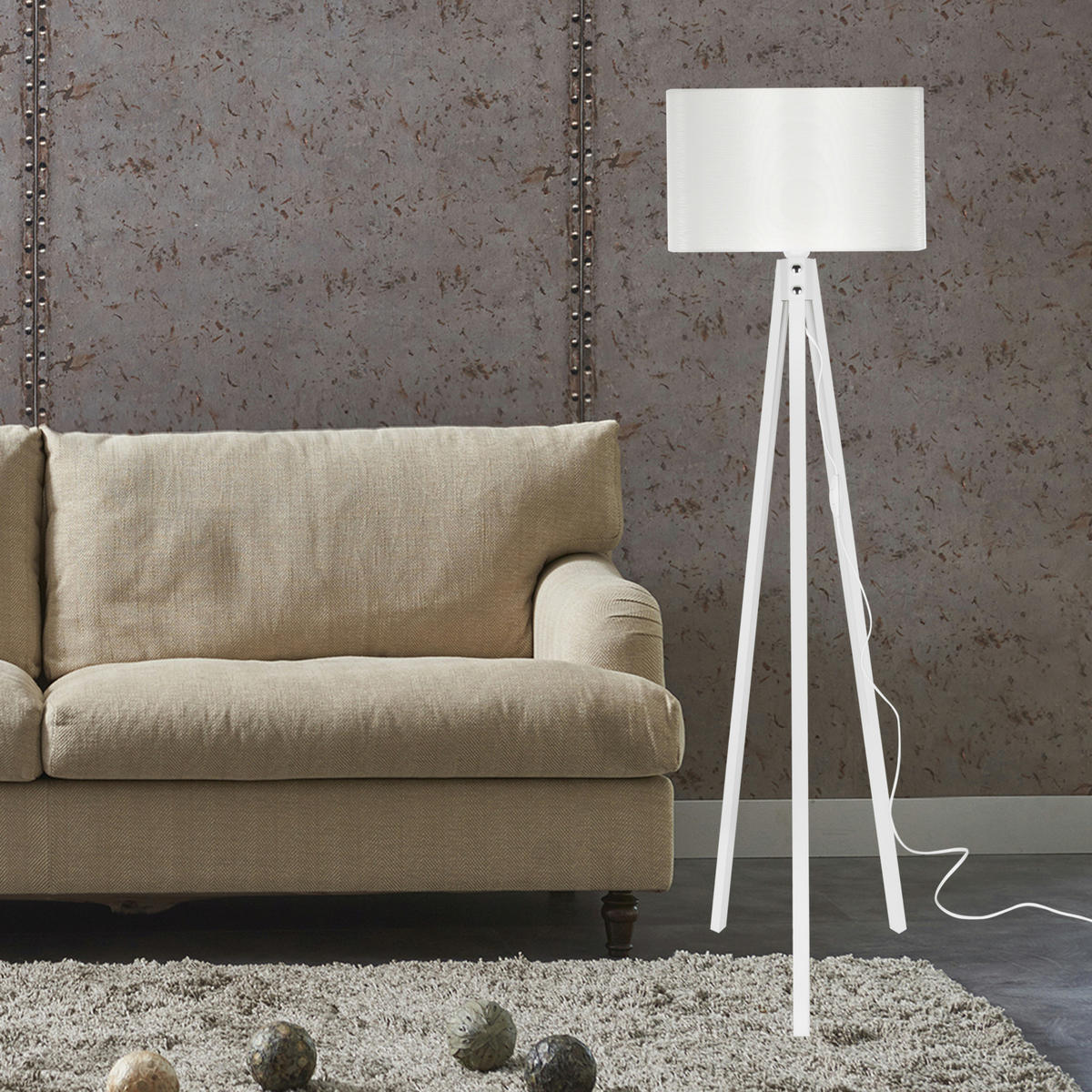 STEHLEUCHTE Rochester - Weiß, Textil (37/37/136cm) - lux.pro