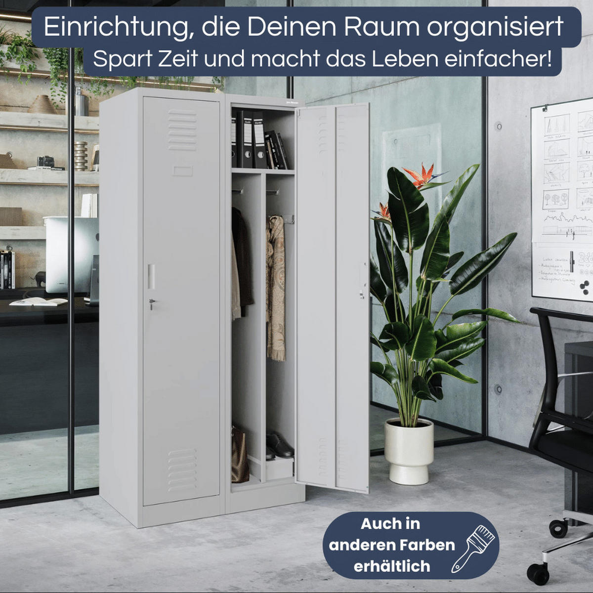 UMKLEIDESCHRANK Spind WIEN 2 Abteile 180x80x50cm Grau - Grau, Metall (80/180/50cm) - DELUKE