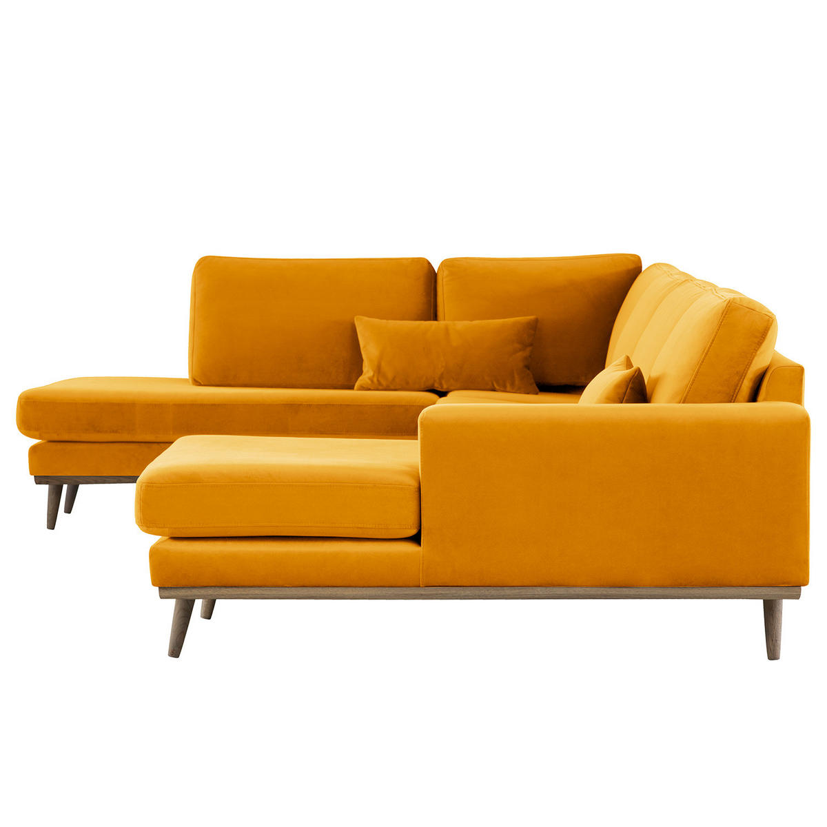 WOHNLANDSCHAFT mit Longchair - Eichefarben/Gelb, Eichenholz/Textil (371/81/219cm) - home24